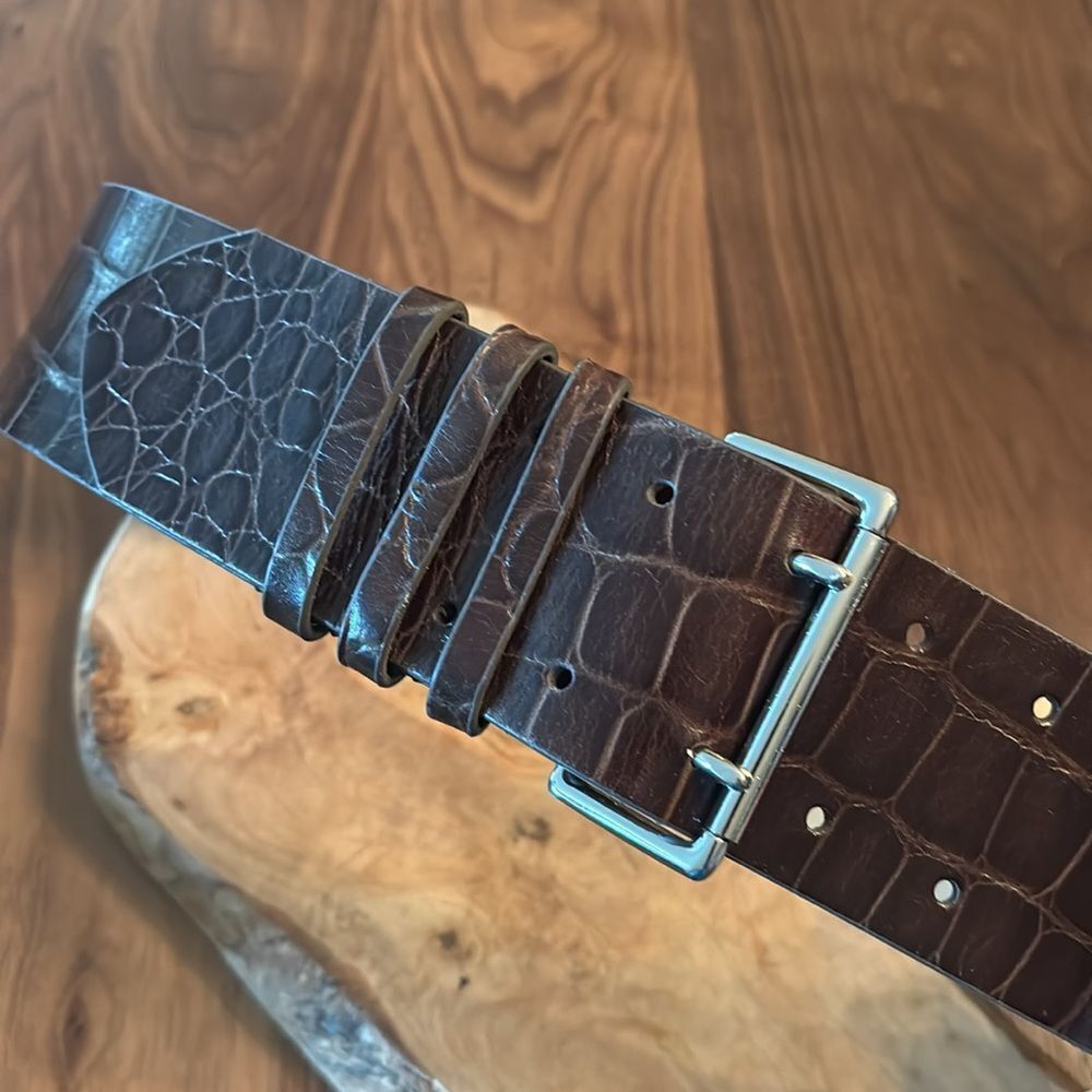 Talbots Crocodile Pattern Leather Belt - Dark Brown - Small - Picture 5 of 5